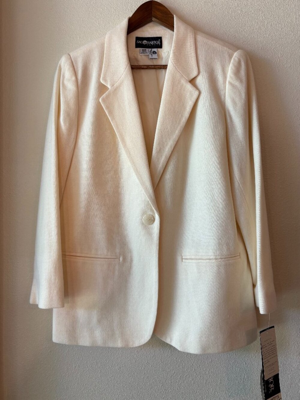 Vintage Sag Harbor Cream White Blazer Wool Blend Single Button Size 10P Classic
